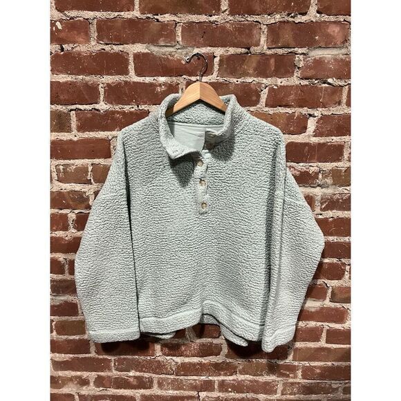 Aerie Womens Grey 1/4 Button Up Mock neck Fleece Sweatshirt Size Medium - Picture 1 of 3